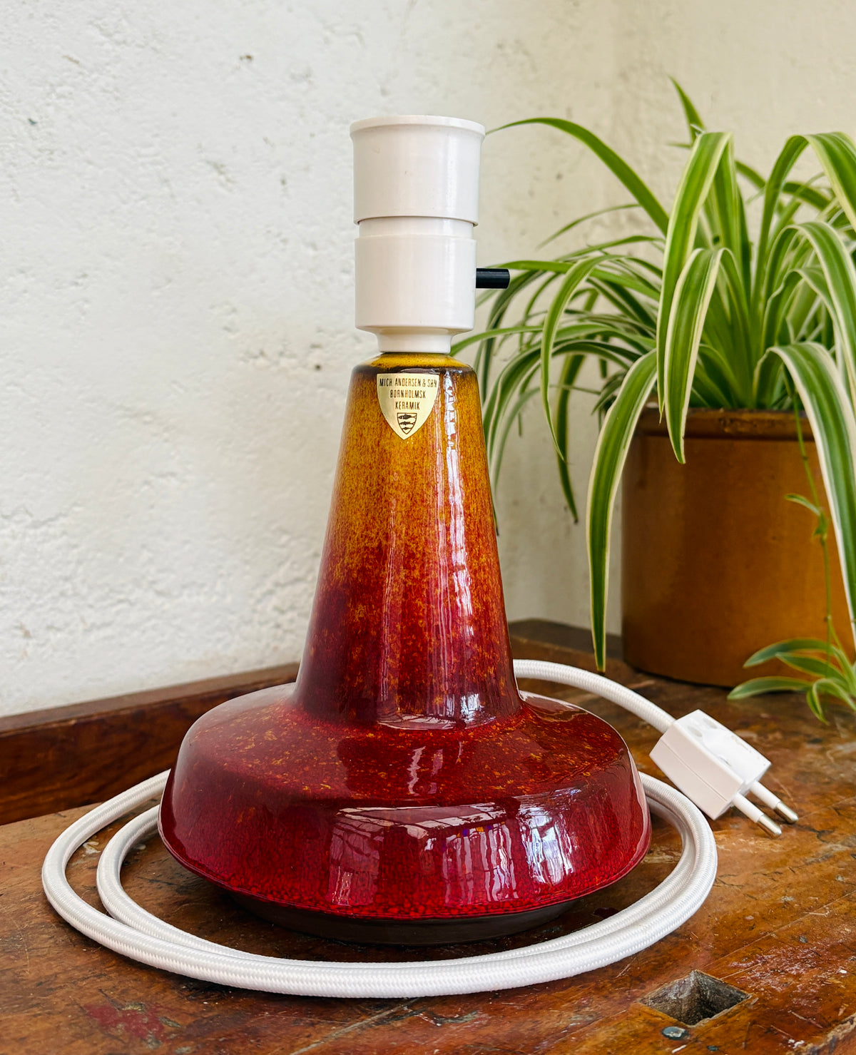 Michael Andersen table lamp with red volcanic glaze