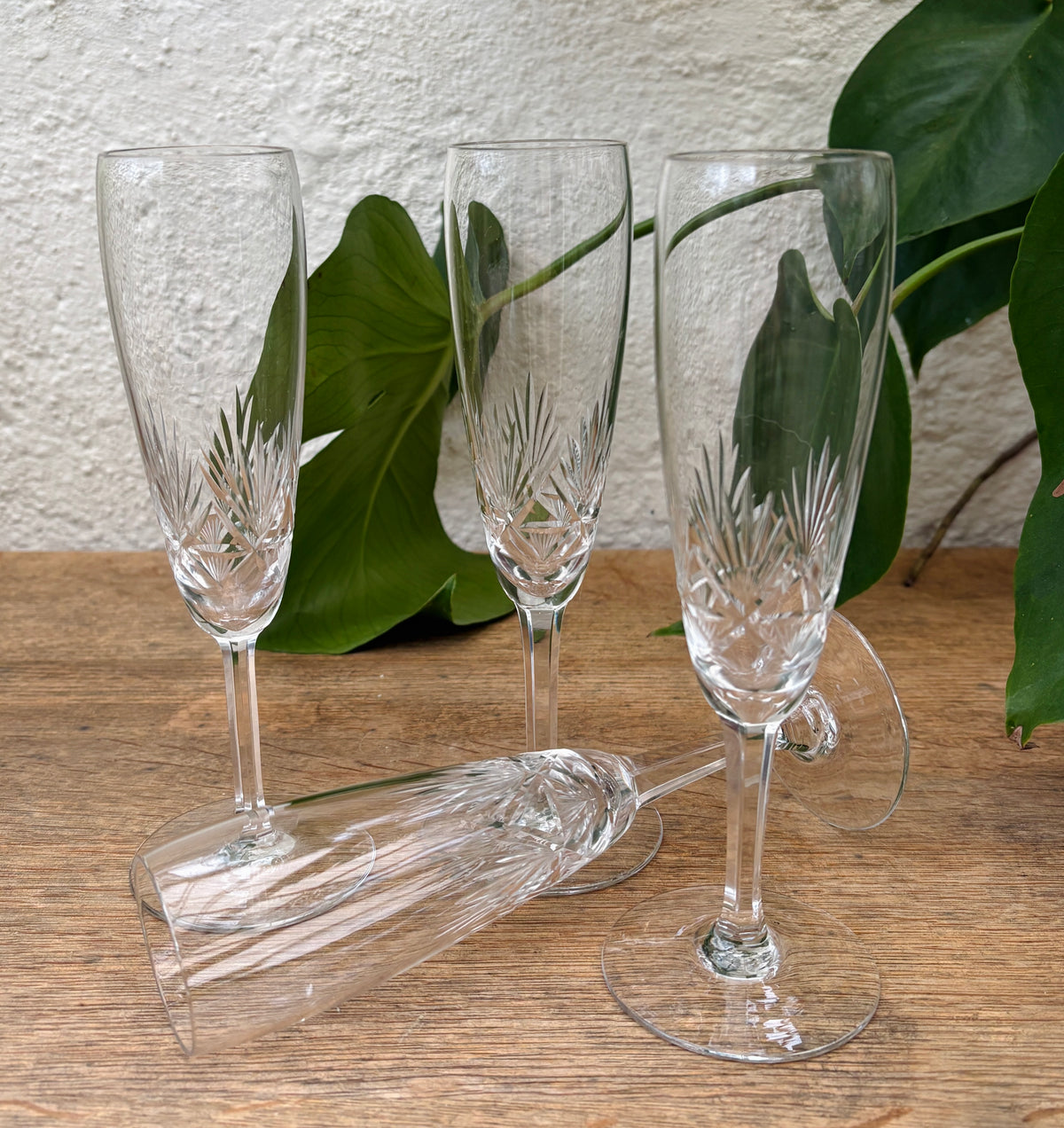 4 stk. vintage champagnefløjter i krystalglas