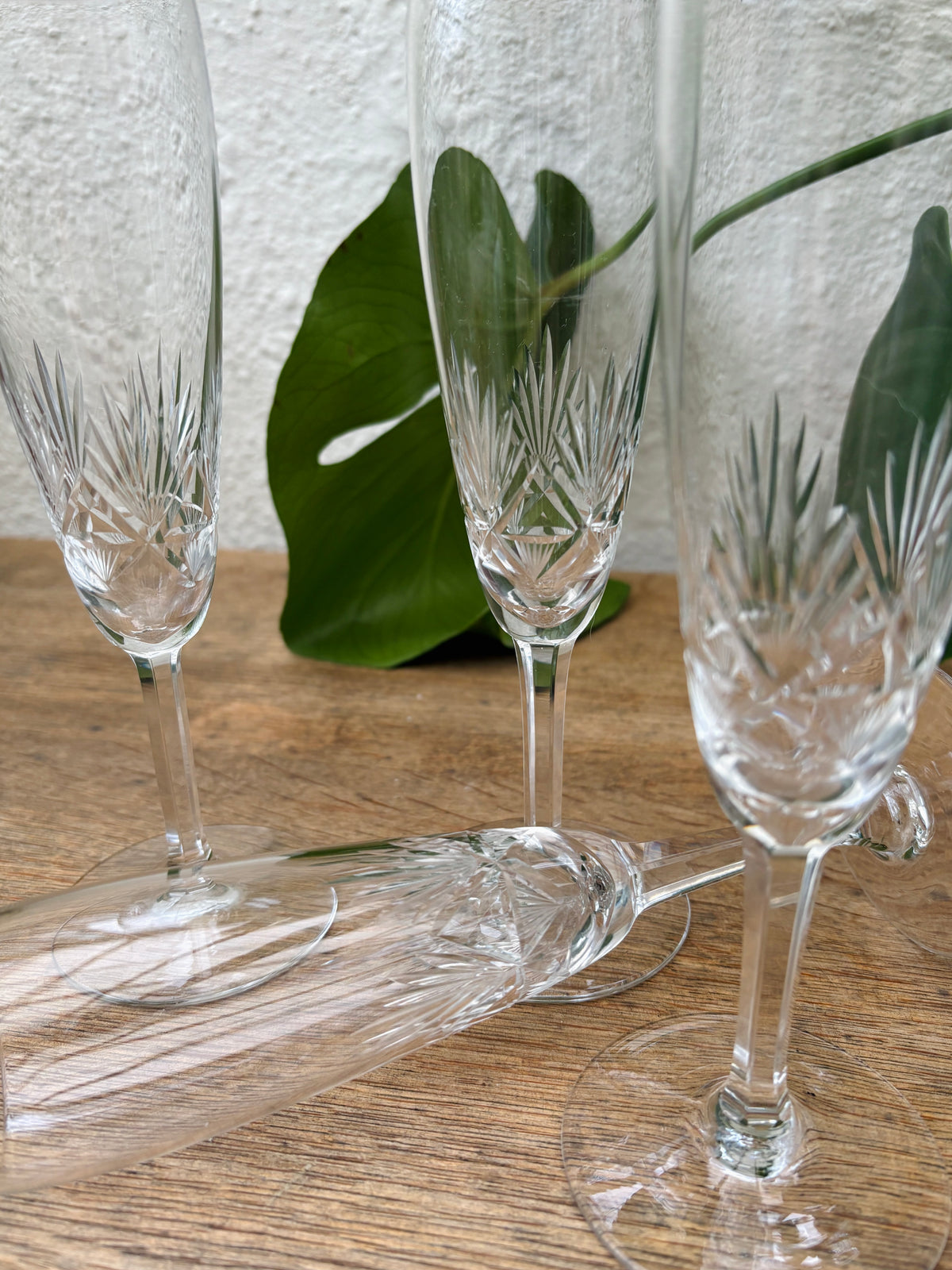 4 stk. vintage champagnefløjter i krystalglas