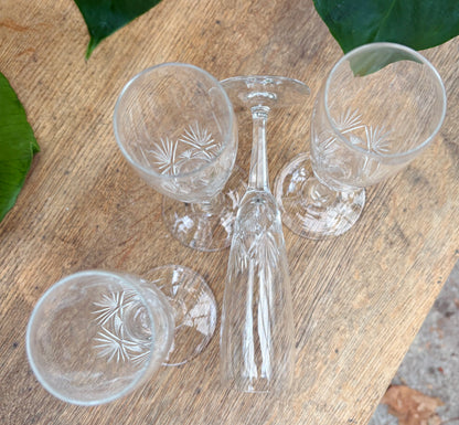 4 stk. vintage champagnefløjter i krystalglas
