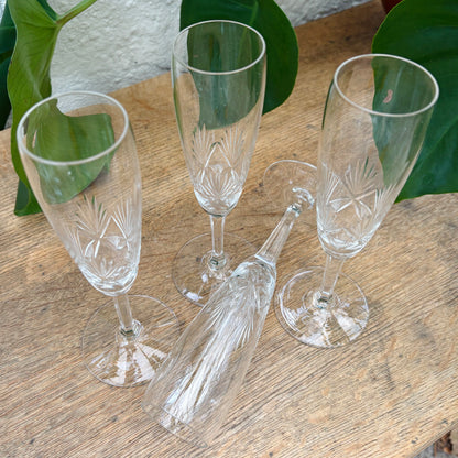 4 stk. vintage champagnefløjter i krystalglas