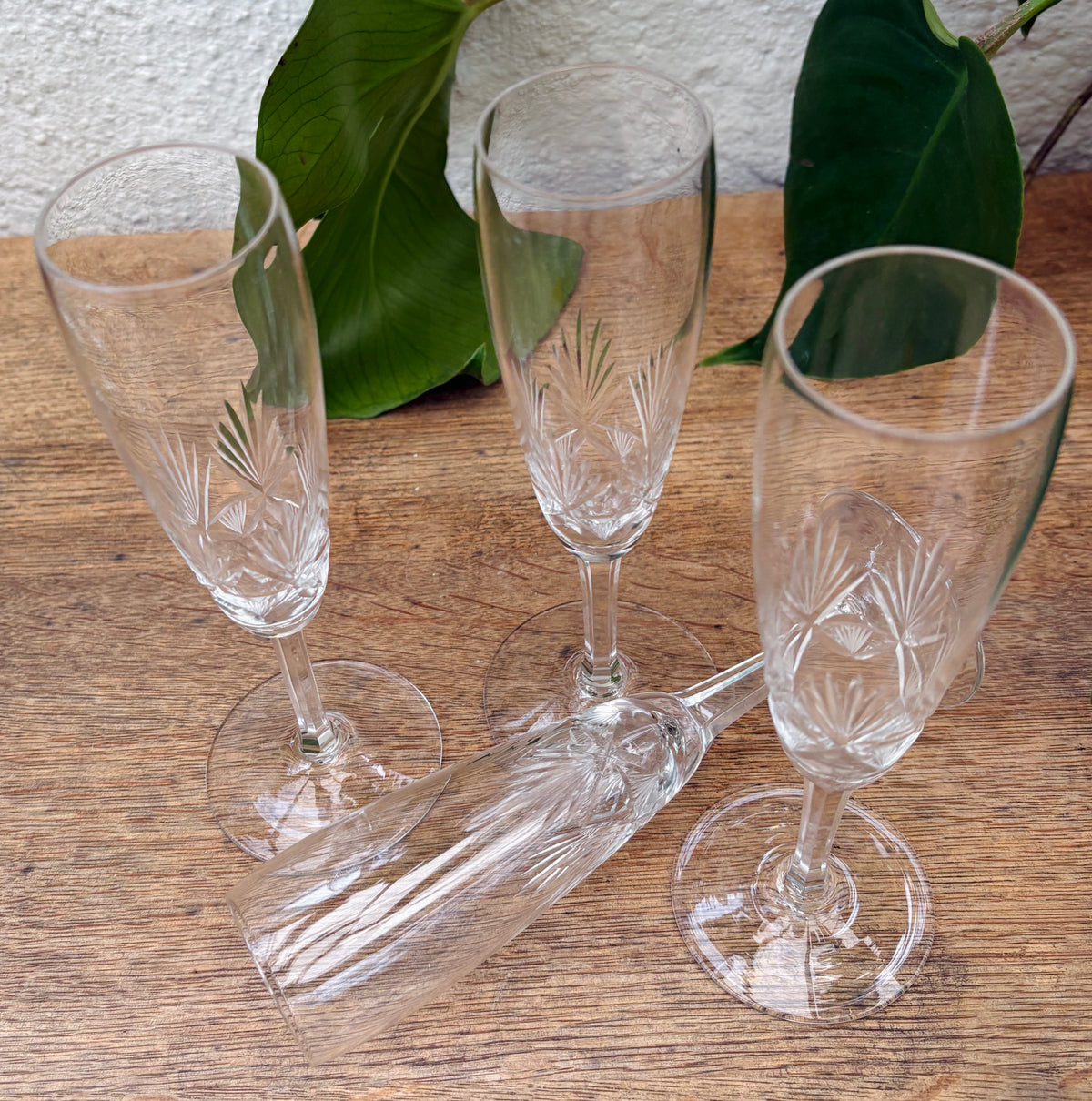 4 stk. vintage champagnefløjter i krystalglas